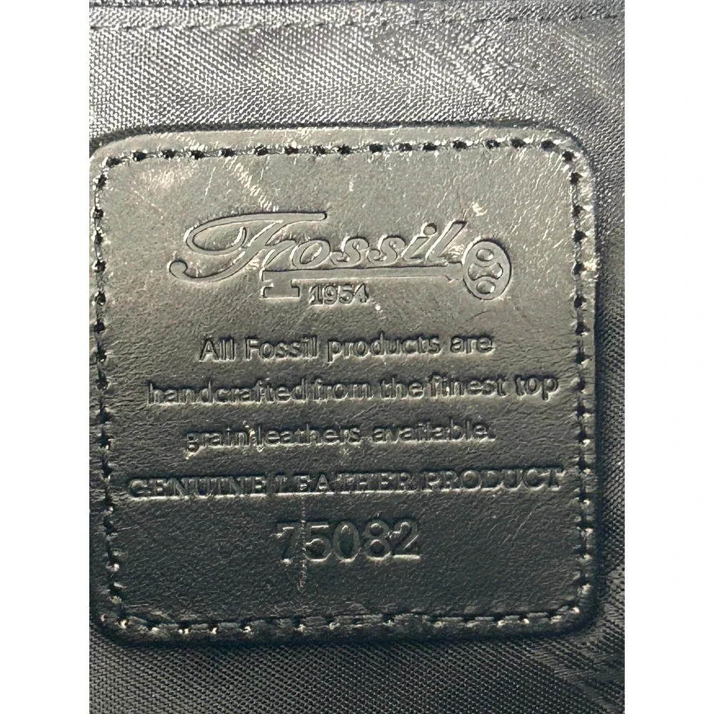 Vtg Fossil 1954 Black Pebbled Leather Hobo Organizer Shoulder Bag 75082